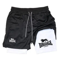 Print 2 in 1 Running Shorts for Men Gym Workout with Phone Pocket Towel Loop Summer Sport Athletic Activewear 0093
