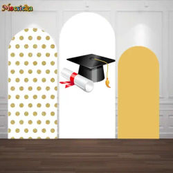 Mocsicka Arched Photography Background for Graduates Celebration Party Decor Graduation Cap Golden Polka Dot Booth Backdrop Prop