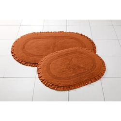 Wide Width Oval Ruffle Bath Rug by BrylaneHome in Spice (Size 21" W 34" L)