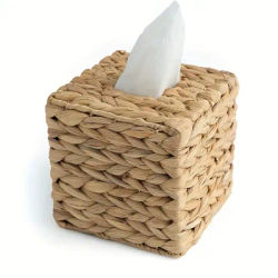 Scatola per fazzoletti in vimini rustico - Supporto quadrato per fazzoletti facciali - Accenti realizzati a mano per decorazioni per la casa e l'ufficio.