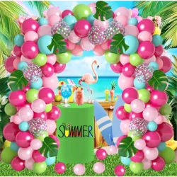 114 pièces ensemble d'arc de guirlande de ballons de fête de plage tropicale, 4 avec ballons à paillettes multicolores roses et vertes et feuilles de palmier artificielles pour les fêtes