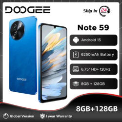 Global Version DOOGEE Note 59 5G Smartphone 8GB 128GB 6250mAh Large Battery 6.75" 120Hz UNISOC T8200 Octa Core Android 15 NFC