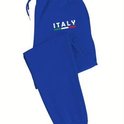 TEMU Italy Simple Printed Men's Trendy Casual Long Pants, Comfortable Soft And Sports Jogger Pants