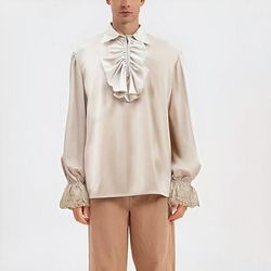 Retrò Vintage Vittoriano Medievale Blusa / Camicia Costume Cosplay Mascherata Vampiro Con Volant Costume Per uomo Costumi da pirata Fantasia Reale Halloween Carnevale Mascherata Evento / Festa Adulti