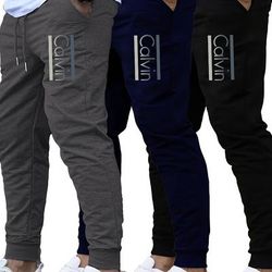 "TEMU Three-pack Men's Casual Joggers With Drawstring, "" Letter Print, 100% Polyester Knit Fabric, Slightly Stretchy, Spring And Autumn Outdoor And Wear"
