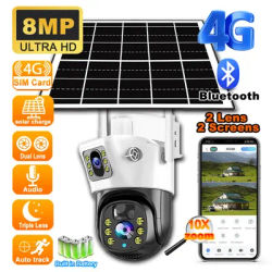 8MP 4K Solar Camera 4G Outdoor HD Dual Lens 10X Zoom PTZ IP Cameras 360 Monitor Outdoor PIR Human Detection Night Vision CCTV