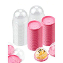 50pcs Clear Plastic Cake Cup Boxes Personal Mini Transparent Cookies Mooncakes Cupcake Containers With Dome Lids Gift Box Party