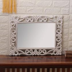 Reflections in White,'Handmade Openwork Distressed Wall and Tabletop Wood Mirror'