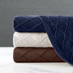 Sweater Knit Lambswool Throw - Indigo - Frontgate