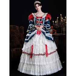 Vintage Rococò Rinascimento Maxi Vestito Normale A sbuffo Principessa Sposa Pieghettato Con Volant Principessa Girocollo Costume Per donna Halloween Carnevale Mascherata Feste Halloween Performance
