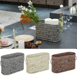 Cestini portaoggetti in rattan intrecciati a mano Cestini rettangolari in vimini intrecciati per decorazioni Vassoio per snack e tè alla frutta e scatola portaoggetti per snack