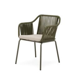 Sedia da esterno con cuscino verde e gambe verdi