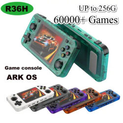 R36H MAX 256G 60000+Games Black Handheld Game Console 3.5" IPS Screen Linux RK3326 Retro Video Games Player 3000 mAh 64G 15000+