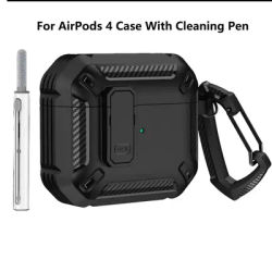 Étui blindé pour AirPods 4 4e génération, housse de verrouillage sécurisé avec stylo de nettoyage, antichoc, boîte d'accessoires pour écouteurs sans fil