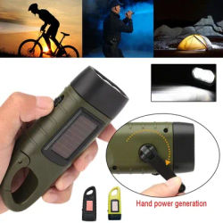 Solar Powered LED Flashlight USB Charging Hand Crank Dynamo Flashlight Survival Gear for Outdoor Camping Hiking Emergency Torch