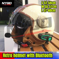 Casco moto elettrico doppio specchio Smart Bluetooth Casco unisex 3C Retro protezione termica per le orecchie Mezzo casco a tre quarti