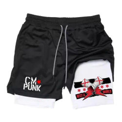 2025 2 in 1 Men's Running Shorts with Mobile Pocket Towel Loop Fitness Performance Sports New WWE Fighting RL0346