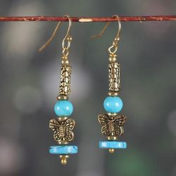 'Antique-Finished Butterfly-Themed Resin and Brass Earrings'