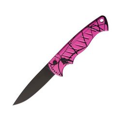 Piranha Knives Auto Pocket Knife Automatic Folding Knife 3.25in 154CM Black DLC Black/Pink Anodized Aluminum Handle P-1PKT