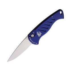 Piranha Knives Auto Fingerling Automatic Folding Knife 2.5in 154CM Plain Blade Mirror Finish Blue Aluminum Handle P-2B
