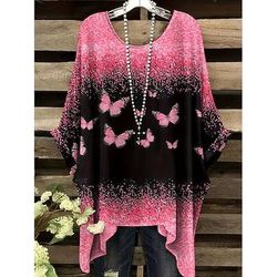 Per donna Blusa Floreale Grafico Elegante Vintage Quotidiano Mezza Manica Manica a pipistrello Girocollo Top Regolari Quotidiano Ferie Abbigliamento da vacanza Rosa Rosso Blu Estate Primavera