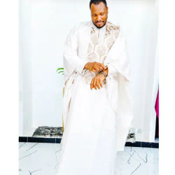Vêtements africains pour hommes, ensemble traditionnel Bazin Riche brodé, haut à manches longues, 3 pièces