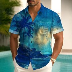 Per uomo Albero di Cocco Piante Tropicali Camicia hawaiana estiva Camicia con Bottoni Camicia Aloha Manica Corta Hawaiano Ferie Abbigliamento mare Estate Primavera Collo ripiegato Stampa 3D camicie