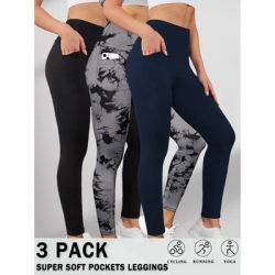 3 Pack Super Soft Leggings with Pockets for Women, High Waisted Tummy Control Workout Yoga Running Pants Leggings