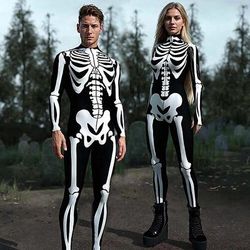 Carnevale 2026 Teschio Scheletro Body Costumi di Gruppo per Coppie di Halloween Catsuit a Corpo Intero Costume Spaventoso Adulti Bambini Tutti Halloween Carnevale Giorno della morte Club Feste