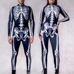 Carnevale 2026 Teschio Scheletro Body Costumi di Gruppo per Coppie di Halloween Catsuit a Corpo Intero Costume Spaventoso Adulti Bambini Tutti Halloween Carnevale Giorno della morte Club Feste