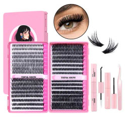 640Pcs Eyelash Extension Kit 304050D Lash Clusters D Curl 8-16mm Individual Lashes Kit with Bond and Seal, Tweezers and Brush