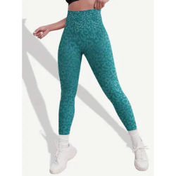 Women's high-performance sports leopard print tight trousers with wide belt comfortable for gym and running,