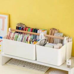 Desktop Stationery Storage Holder School Office Portable Pen Holder Hand Held Storage Box Large Capacity Sundries Storage Basket