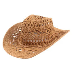 Chapeau de paille de Cowboy ajouré fait à la main, rond et pliable, chapeau de plage, accessoires Photo, casquette pare-soleil occidentale, nouvelle mode
