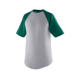 Augusta Sportswear 424 Athletic Youth Baseball Short Sleeve Top 2.0 in Heather/Dark Green size Small | Cotton/Polyester Blend
