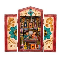 'Hand-Painted Wood and Ceramic Retablo of Andean Music Store'