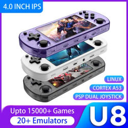 U8 Open Source Retro Handheld Video Game Console 4.0-inch IPS Screen 64/128GB 15000+Games Portable Pocket Video Player Gift