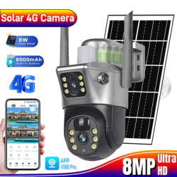 Solar 4G Camera Dual Lens PIR Human Detection Night Vision Waterproof Security Video IP Camara 8MP 4K Battery CCTV Monitor V380