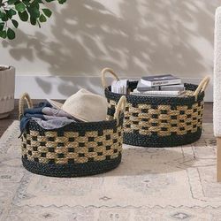Sadie Checkerboard Seagrass Basket, Set Of Two - Grandin Road