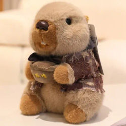 Porte-clés en peluche marmotte mignon, Simulation marmotte avec vêtements, poupée douce, oreiller Animal en peluche, cadeau d'anniversaire pour enfant, décoration de maison