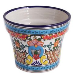 Marvelous Bouquet,'Talavera-Style Ceramic Flower Pot from Mexico'