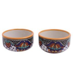 Zacatlan Flowers,'Hand-Painted Ceramic Bowls from Mexico (Pair)'