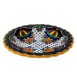 Zacatlan Sunflower,'Artisan Crafted Ceramic 13 inch Floral Serving Bowl'
