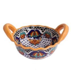 Zacatlan Flowers,'Talavera Style Ceramic Serving Bowl from Mexico'