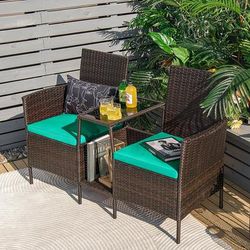 Rattan Patio Conversation Set With Cushioned Loveseat & Glass Table, Outdoor Wicker Sofa Set Rattan Patio Conversation Set With Cushioned Loveseat & Glass Table, Outdoor Wicker Sofa Set