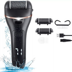 Professional Electric Foot Grinder Callus Remover Pedicure Tool With Roller Heads, Rechargeable, Waterproof, Adjustable black