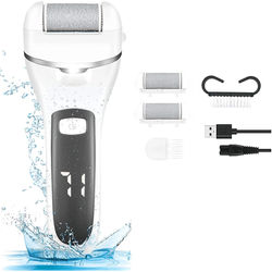 Professional Electric Foot Grinder Callus Remover Pedicure Tool With Roller Heads, Rechargeable, Waterproof, Adjustable white