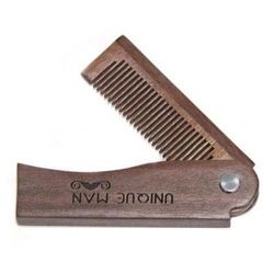 Men's Pocket Comb, Folding Wooden Beard Comb With Leather Case Sandalwood Hair Combs Set For Men style 1
