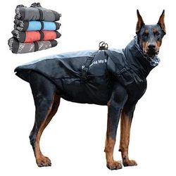 Large Dog Winter Coat: Waterproof Jacket With Harness & Furry Collar Blue 3XL