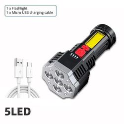 7LED High Power Rechargeable Flashlight: Lightweight Outdoor Torch With COB Side Light 5LED